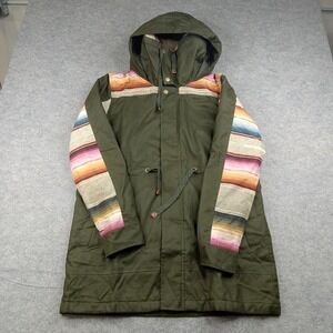 Burton Jacket Womens Large Green Hooded Striped Insulated Ski Living Lining